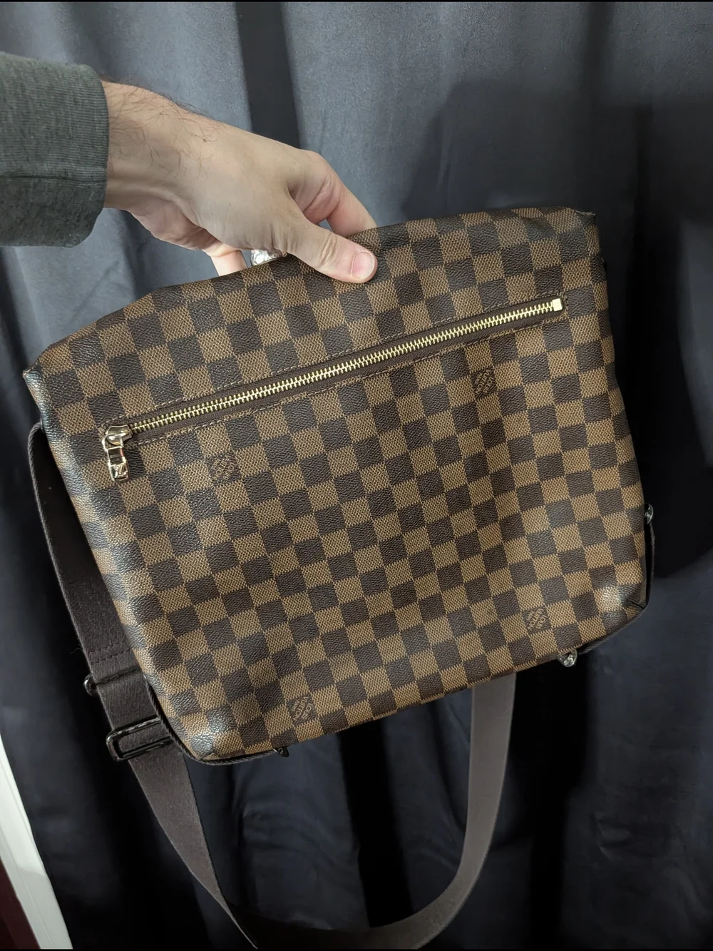 Louis Vuitton LV Brown Damier Ebene Logo Plaque Shoulder Messenger Bag France